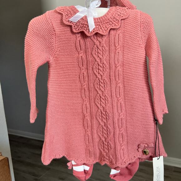 NWT Rachel Zoe Baby Dusty Rose 4 piece Cable Knit Sweater Dress Set 3 - 6 months - Picture 8 of 8